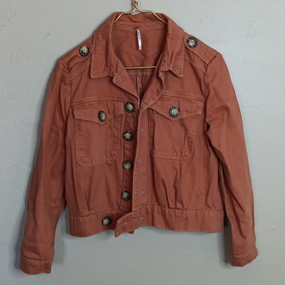 Free People Eisenhower Denim Jacket In Terracotta Size Small - Picture 1 of 8